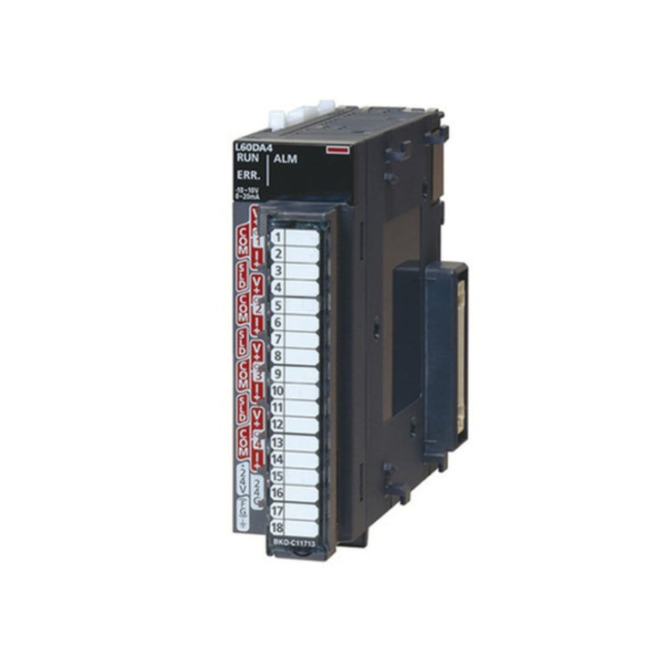 Mitsubishi L60DA4-CM 4-channel analog output module for MELSEC-L Series PLCs, supports voltage and current signals.