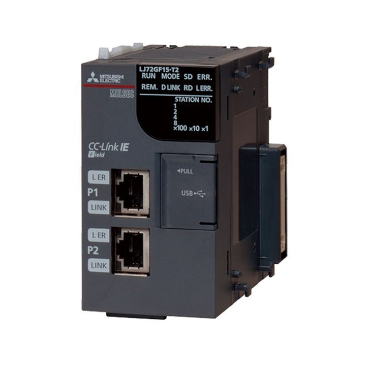 Mitsubishi LJ72GF15‑T2 7.5″ VGA color graphic touchscreen with USB, VGA, and DVI‑D connectivity for industrial control.