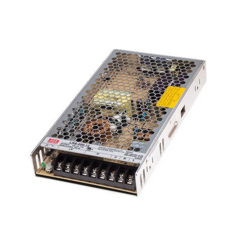 Mean Well LRS-200-12 enclosed power supply, 200 W, 12 V DC, 16.7 A, compact and efficient for automation systems.