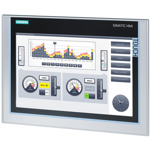 6AV2124-0MC01-0AX0 Siemens SIMATIC HMI TP1200 Comfort, Comfort Panel, operação por toque, display TFT widescreen de 12", 16 milhões de cores, interface PROFINET, interface MPI/PROFIBUS DP, 12 MB