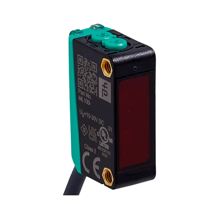 Pepperl+Fuchs ML100-8-H-350-RT/103/115A background suppression sensor with 5–350 mm range, PNP output, and visible red light for industrial automation.