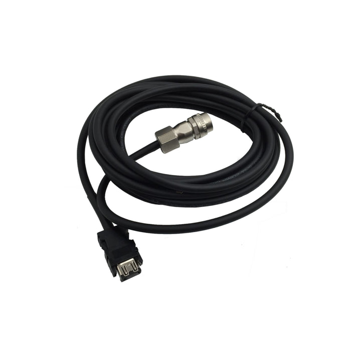 Mitsubishi MR-J3ENSCBL5M-L encoder cable, 5 meters, shielded, straight connector, low-noise design for MR-J3 servo motors.