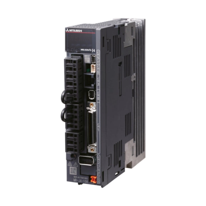 Mitsubishi MR-J4-40A servo amplifier, 400W, 200–240V AC, general-purpose interface with built-in STO for precise motion control.