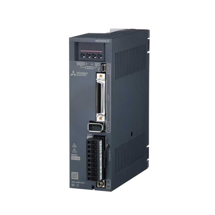 Mitsubishi MR-JE-100A servo amplifier, 1kW, 200V AC, SSCNET III/H network, MR-JE Series, compact and auto-tuned.