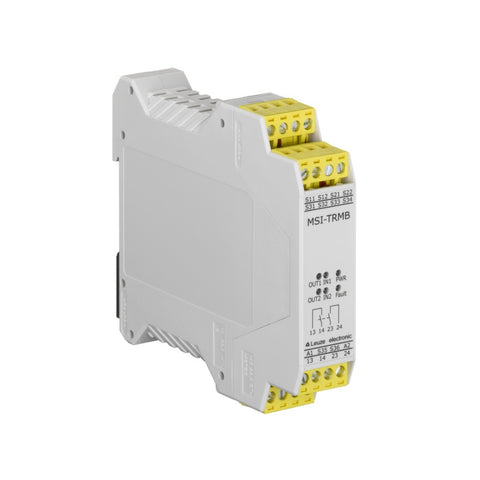 Leuze MSI‑TRMB‑01 safety relay expansion module with 3 NO outputs and screw terminals