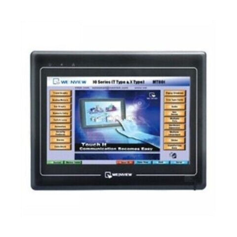 Weintek MT6100i HMI with 10" 800×480 TFT display, 24 V DC input, RS-232/RS-485, USB, and SD card slot for industrial machine control.