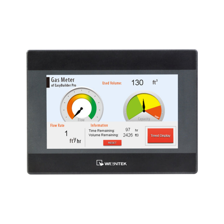 Weintek MT8071iP 7-inch HMI touchscreen with 800x480 resolution, Ethernet, and serial ports. Ideal for PLC control panels.