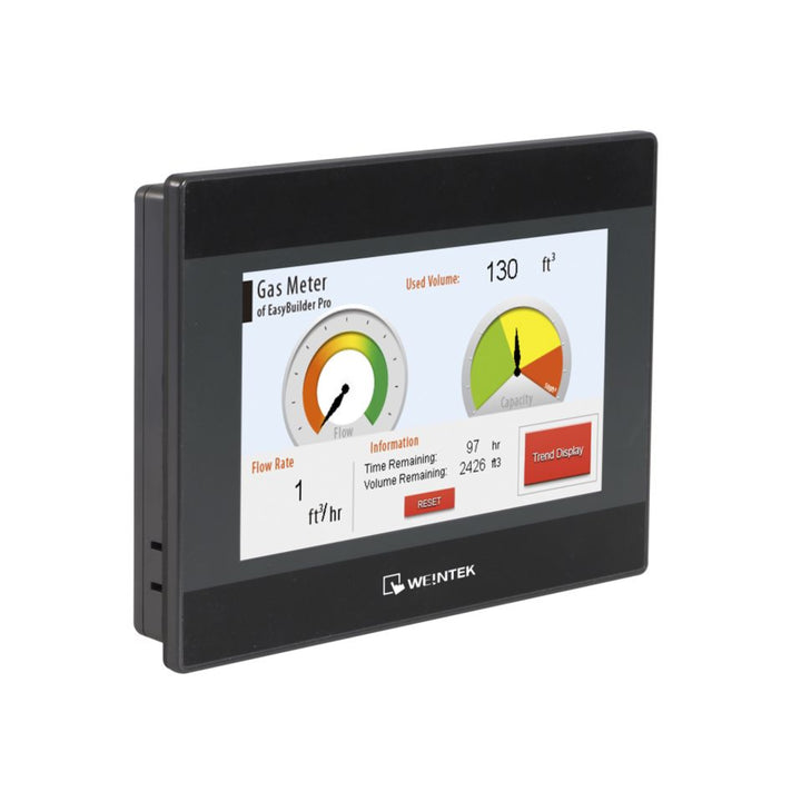 Weintek MT8072iP 7" HMI touchscreen panel with Ethernet and serial ports for industrial automation applications.