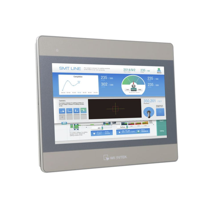 Weintek MT8102iE 10.1" HMI touchscreen panel with Ethernet and serial ports for industrial automation applications.