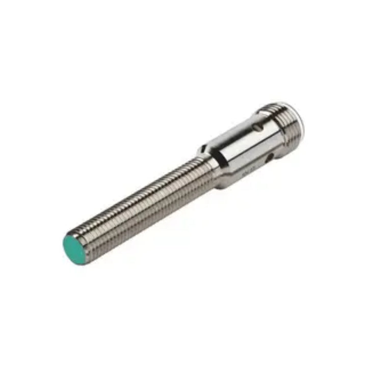 Pepperl+Fuchs NBB1.5-8GM40-E2-V1 M8 inductive proximity sensor with 1.5mm sensing distance, PNP normally open output, and IP67 protection.