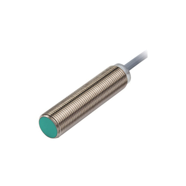 Pepperl+Fuchs NBB4-12GM50-E0-V1 M12 inductive sensor with 4 mm flush sensing range, NPN output, and IP68 rating for industrial automation.