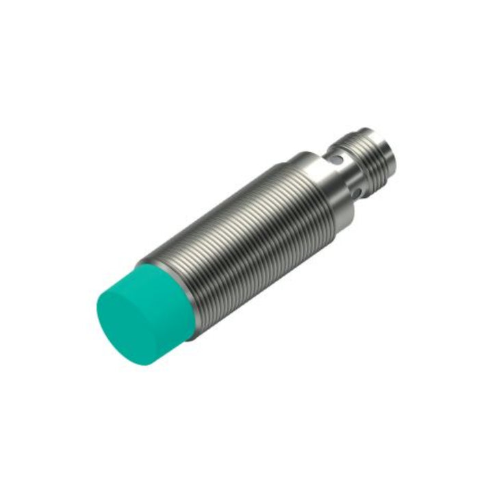 Pepperl+Fuchs NBN12-18GM50-E2-V1 M18 inductive proximity sensor with 12 mm sensing distance, PNP normally open output, and IP68 protection.
