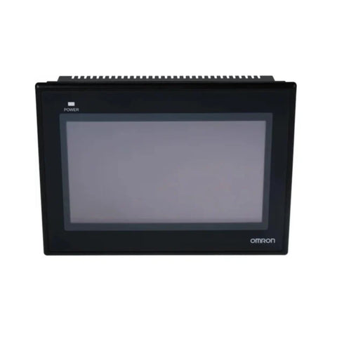 Omron NS15-TX01B-V2 15-inch touchscreen HMI with XGA TFT display, Ethernet, RS-232C, and RS-422 ports for industrial automation applications.