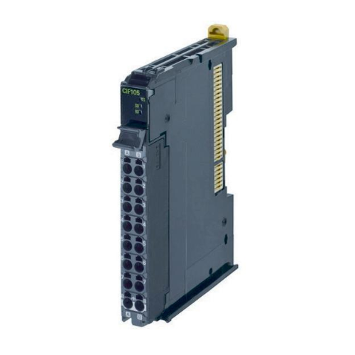 Unidade de interface de comunicação NX-CIF105 Omron para controladores da série NX, garantindo troca de dados contínua com protocolos suportados e conectividade de alta velocidade em automação industrial.