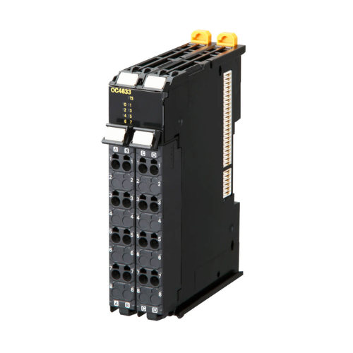 NX-OC4633 Omron 8 Digital Outputs, normally-open relays, 2 A, 250 VAC, screwless push-in connector, 24 mm wide