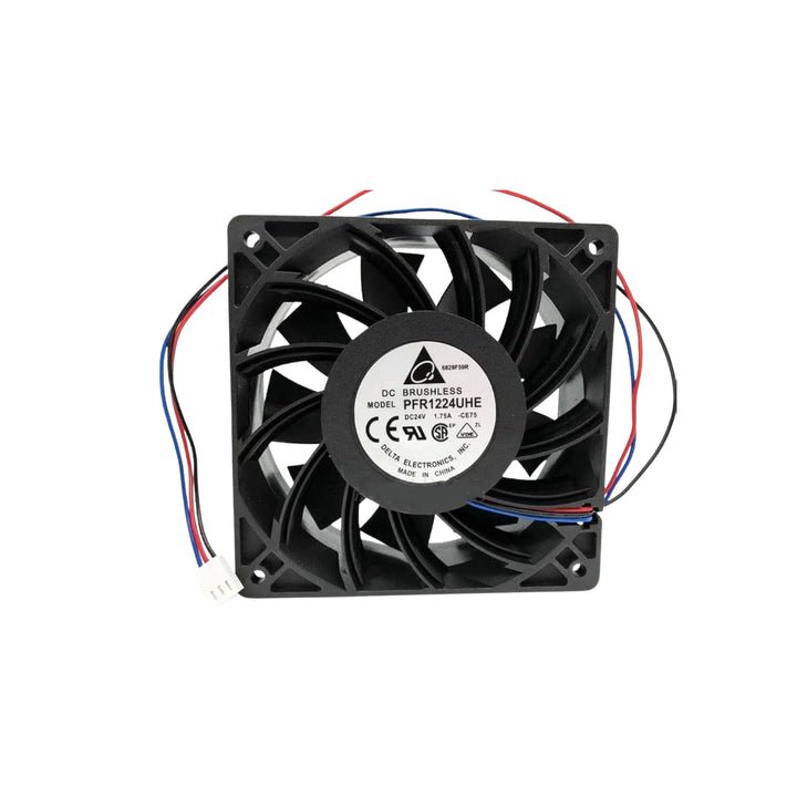 Delta PFR1224UHE 24 V DC axial cooling fan 120x120x38 mm for industrial and electronic thermal management.