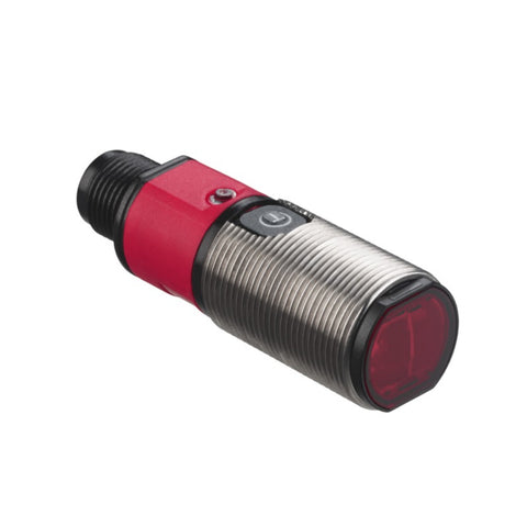 Leuze PRK328.3/4P‑M12 retro-reflective sensor, 5 m range, polarized red light, M18 housing, M12 connector