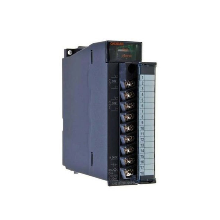 Mitsubishi Q62DAN analog output module, 2-channel voltage/current outputs, high-resolution, for MELSEC-Q Series PLCs.