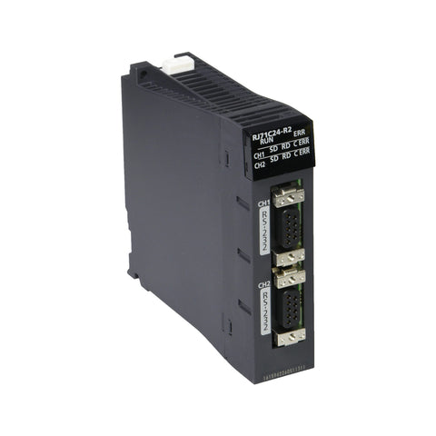 Mitsubishi RJ71C24-R2 communication module with RS-232C interface for MELSEC Q series PLC industrial networks.