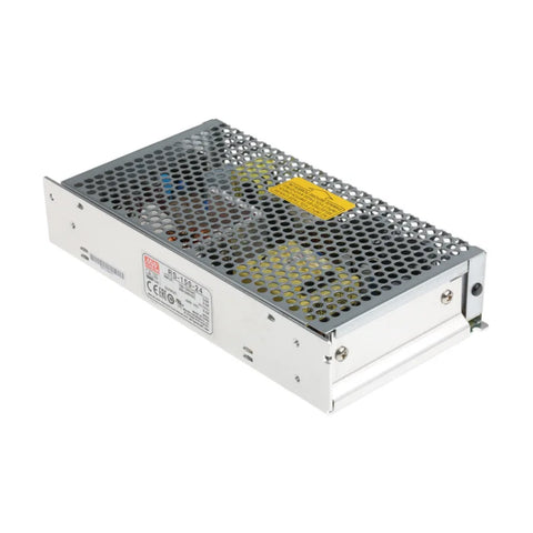 Mean Well RS-150-24 enclosed power supply, 150 W, 24 V DC, 6.5 A, compact and reliable for industrial and automation systems.