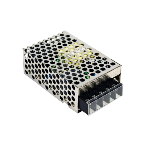 Mean Well RS-25-12 enclosed power supply, 25 W, 12 V DC, 2.1 A, compact and reliable for automation and control systems.