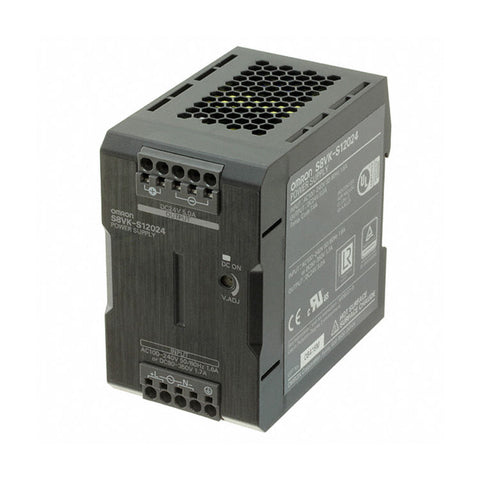 Omron S8VK-S12024 120W 24VDC DIN rail power supply with 5A output, high efficiency, and compact design for industrial automation.