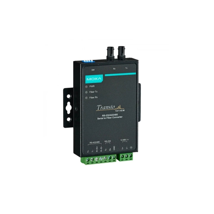 Moxa TCF-142-S-ST-T Serial to Fiber Converter, compact and reliable for industrial use.
