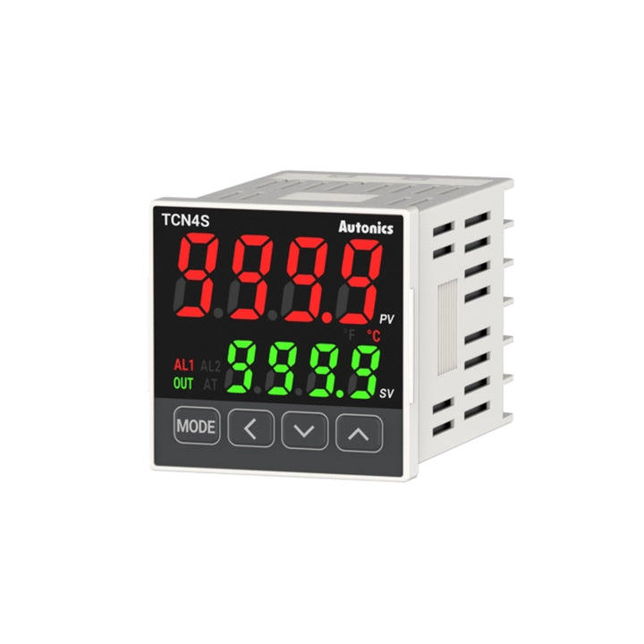 Autonics TCN4S-24R digital temperature controller with dual LED display and relay output.