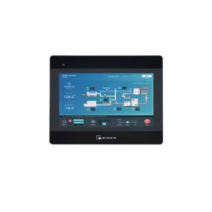 Weintek TK6070iH HMI with 7" 800×480 TFT display, 24 V DC input, RS-232/RS-485 communication, and USB ports for industrial control systems.