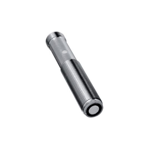 Pepperl+Fuchs UB200-12GM-E5-V1 ultrasonic sensor, 200 mm range, NPN NO, M12 connector, IP67-rated housing.