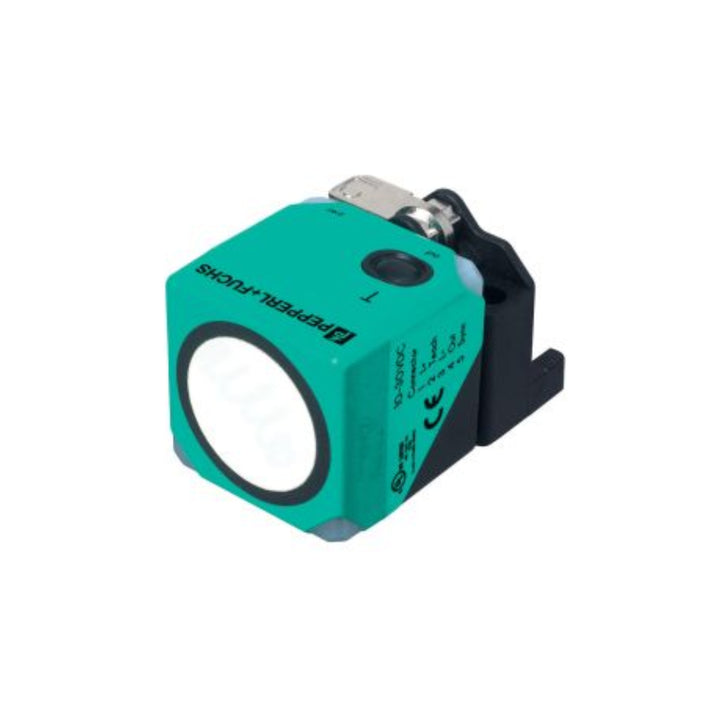 Pepperl+Fuchs UC4000-L2-I-V15 ultrasonic sensor with 200–4000 mm range, 4–20 mA output, rotatable head, selectable sound beam, and IP67 protection.