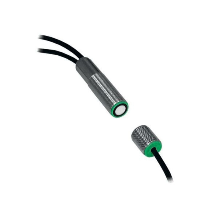 Pepperl+Fuchs UDC-18GM-400-3E1 M18 ultrasonic double sheet sensor with 20–60 mm range, triple NPN outputs, and IP67-rated nickel-plated brass housing.