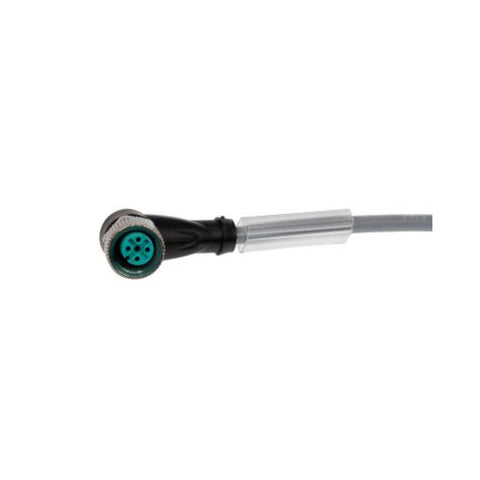 Pepperl+Fuchs V1-W-2M-PVC M12 4-pin angled female connector with 2 m PVC cable, IP67 rated for industrial sensor wiring.