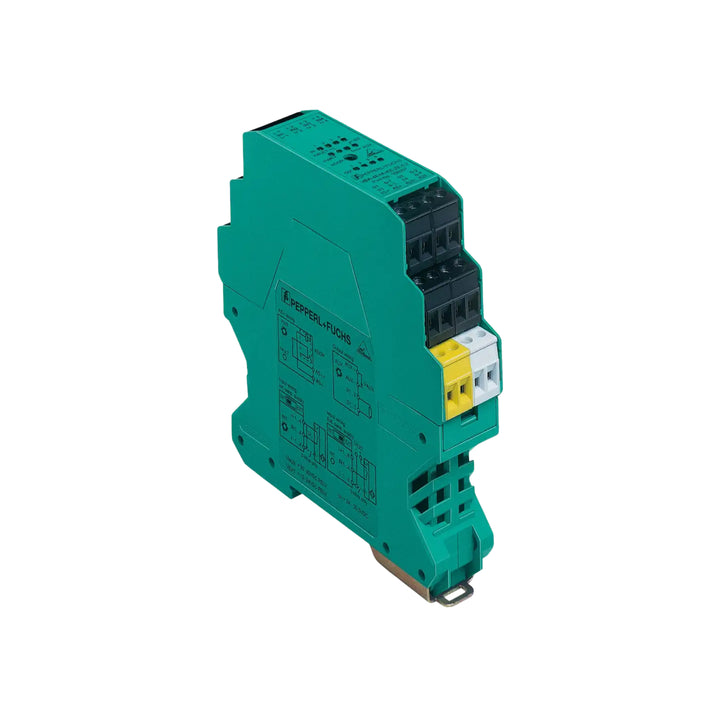 Pepperl+Fuchs VAA-4E4A-KE-ZEJQ/E2L AS-Interface module with 4 inputs, 4 outputs, removable terminals, and DIN rail mount for industrial automation.