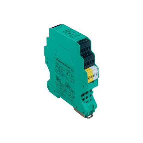 Pepperl+Fuchs VAA-4E4A-KE-ZE/R AS-Interface I/O module with 4 PNP inputs and 4 relay outputs, DIN rail mount, IP20, for industrial automation systems.