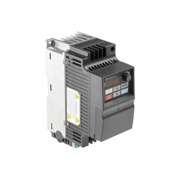 Delta VFD015EL43A variable frequency drive, compact design for industrial applications.