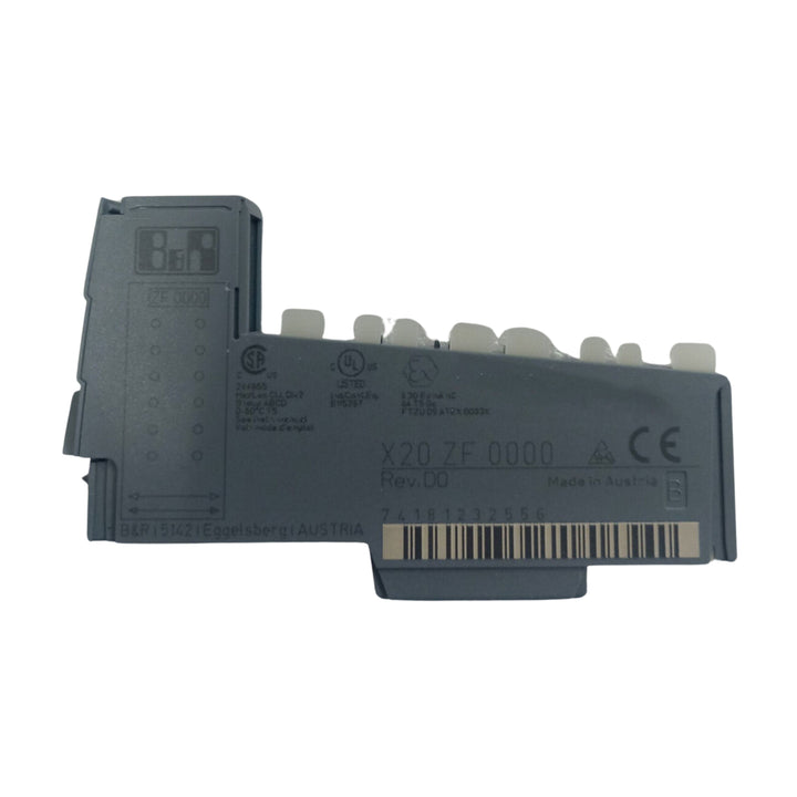 B&R X20ZF0000 shielding terminal for grounding shielded cables in X20 automation systems. DIN rail mount for EMC compliance.