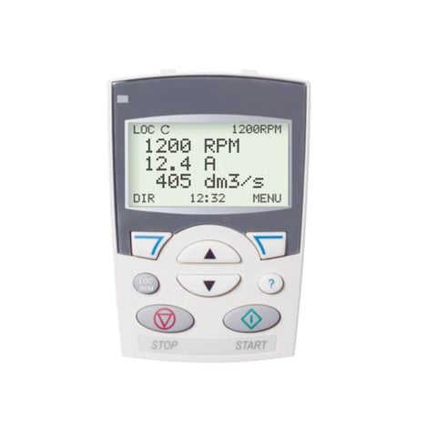 ABB ACS-CP-A assistant control panel with full-text display for setup, control, and diagnostics of compatible ABB ACS drive series.