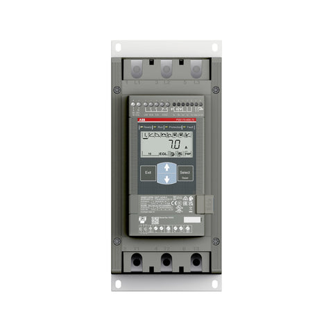 ABB PSE170-600-70 170 A softstarter with built-in bypass, 600 V rating, for efficient motor starting in industrial control panels.