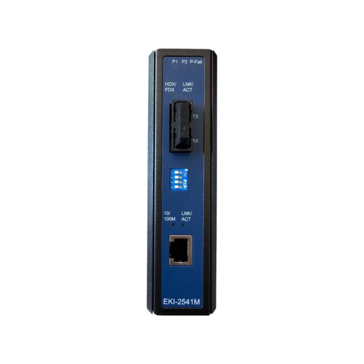 Advantech EKI-2526M 6-port managed industrial Ethernet switch with DIN-rail mounting for factory automation.