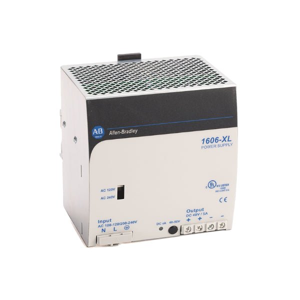 Allen-Bradley 1606-XL240E DIN rail power supply, 240W, 24VDC output, high efficiency for industrial automation