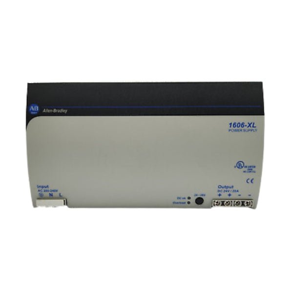 Allen-Bradley 1606-XL480E power supply, 480W, 24V DC output, for reliable industrial automation and control system power delivery.