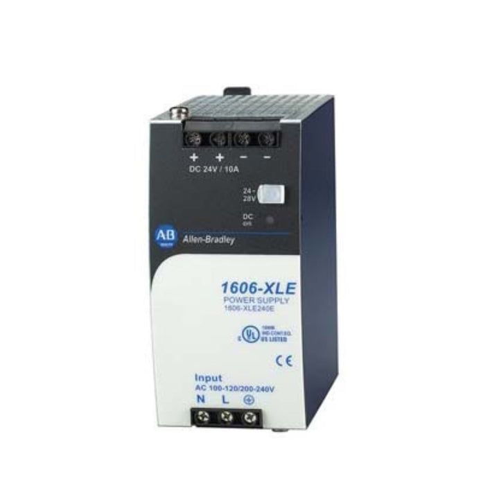 Fonte de alimentação Allen-Bradley 1606-XLE240EP 24V 10A para painéis industriais, compacta e eficiente.