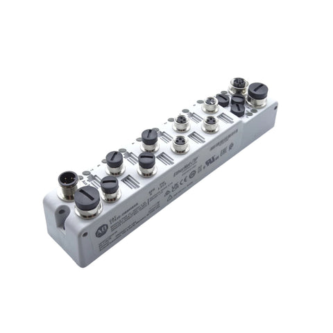 Allen-Bradley 1732E-OB8M8SR I/O module, 8-point output, Ethernet/IP, ArmorBlock, industrial automation control.
