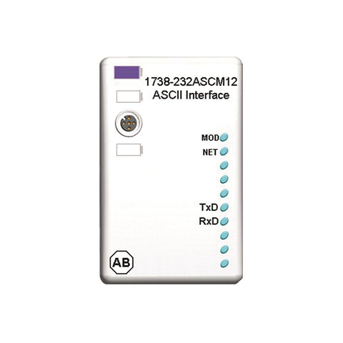 Allen-Bradley 1738232ASCM12 RS-232 ASCII interface with M12 connector, for serial communication in automation systems.