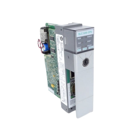 SLC 5/05 controller, 16K memory, Ethernet &amp; RS-232, 4096 I/O support, modular chassis-based PLC system.