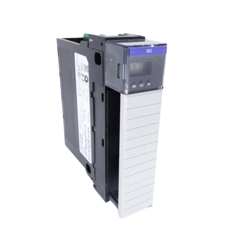Allen-Bradley 1756-RIO remote I/O module, 1-port scanner/adapter, supports up to 230.4 Kbps, ControlLogix platform.
