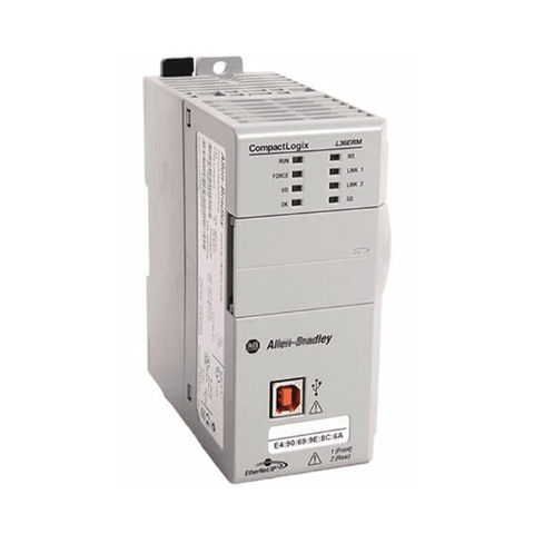 Allen-Bradley 1769-L36ERM CompactLogix controller, 3 MB memory, dual EtherNet/IP, and motion control for advanced industrial automation systems.