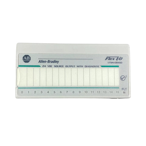 Allen-Bradley 1794-OB16D Flex I/O module, 16-point DC digital output with diagnostics, for distributed industrial control systems.
