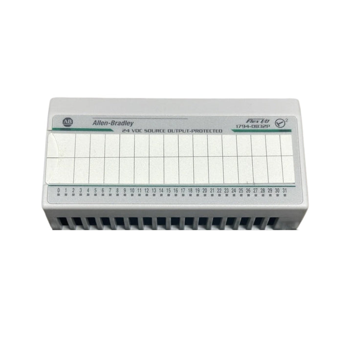 Allen-Bradley 1794-OB32P FLEX I/O output module with 32 protected 24V DC sourcing outputs, 2 groups of 16, for distributed control systems.